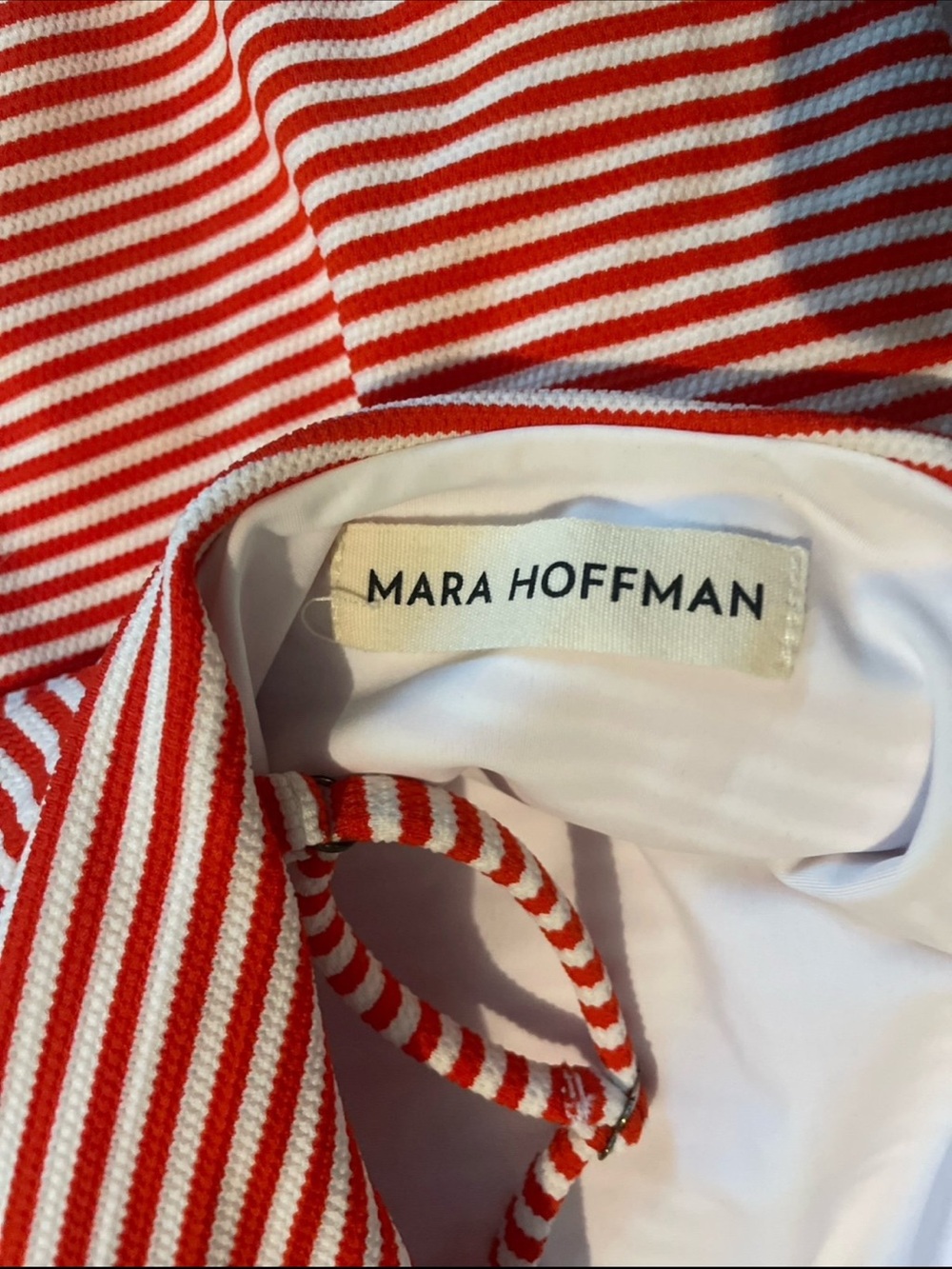 Red and White Striped One-Piece Swimsuit with Waist Tie Mara Hoffman - Picture 4 of 6